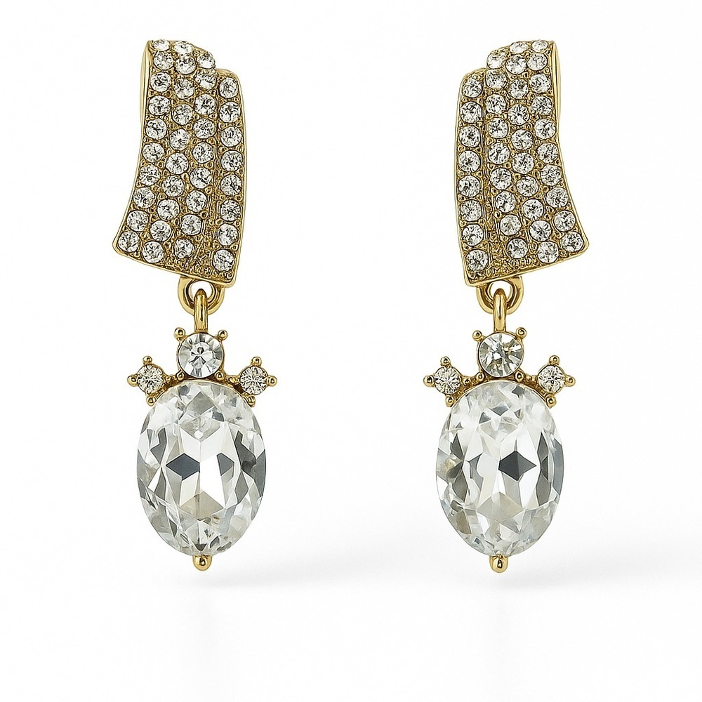 ⚜️💎 Elegant Gold and Silver Crystal Drop Earrings